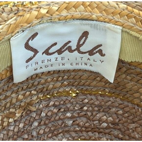 Vintage Scala Firenze Italy Straw Sun Hat Wide Brim Boho Resort Hat Great Cond! main image 4